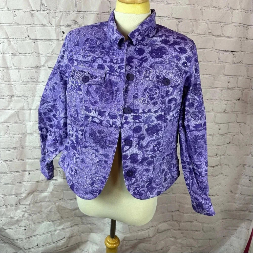 vintage coldwater creek royal purple 100% cotton jacket blazer petite medium